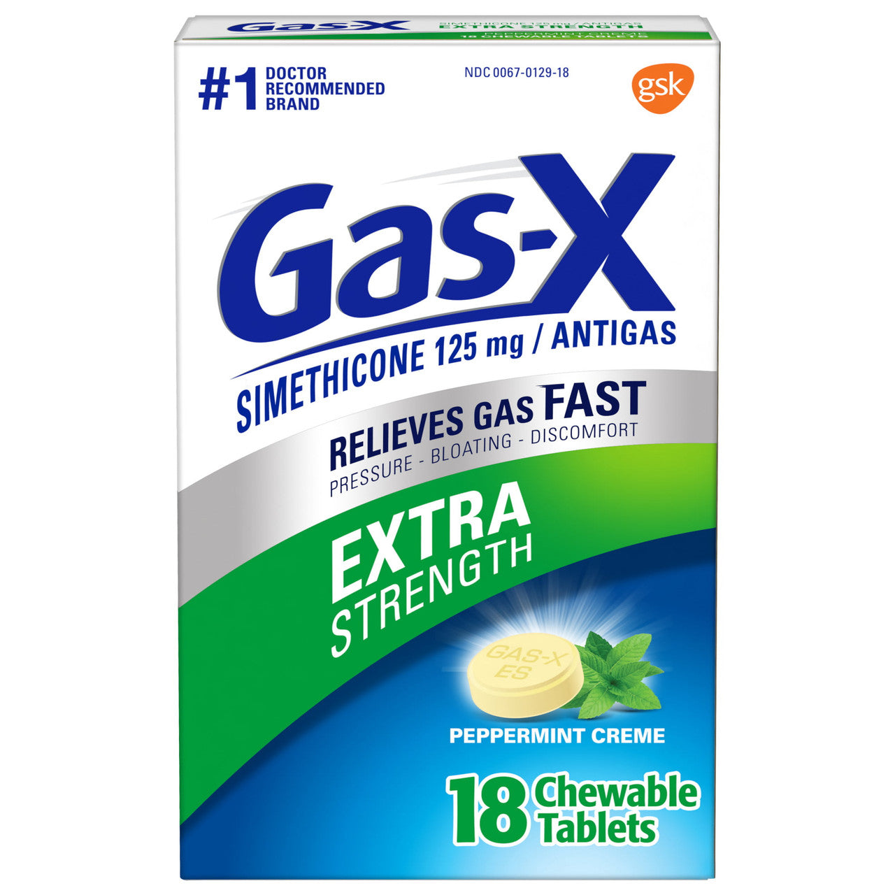 Gas-X Extra Strength Antigas Chewable Tablets, Peppermint Creme, 18 Ea
